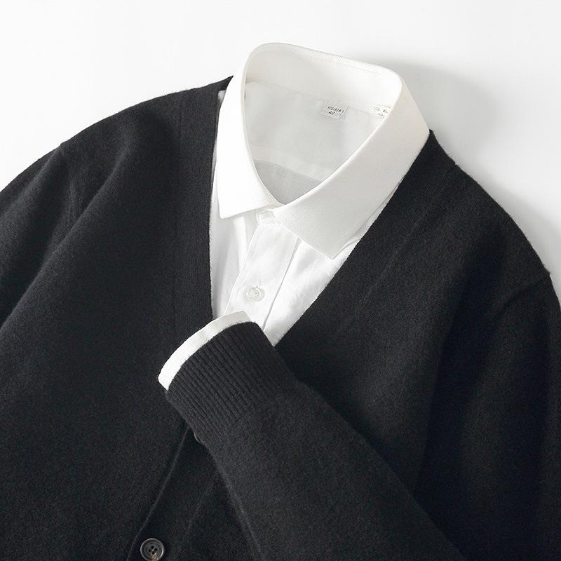 Herren V-Ausschnitt Strickjacke aus 100% Wolle - Warm, Lässig, Lockere Passform für Herbst/Winter