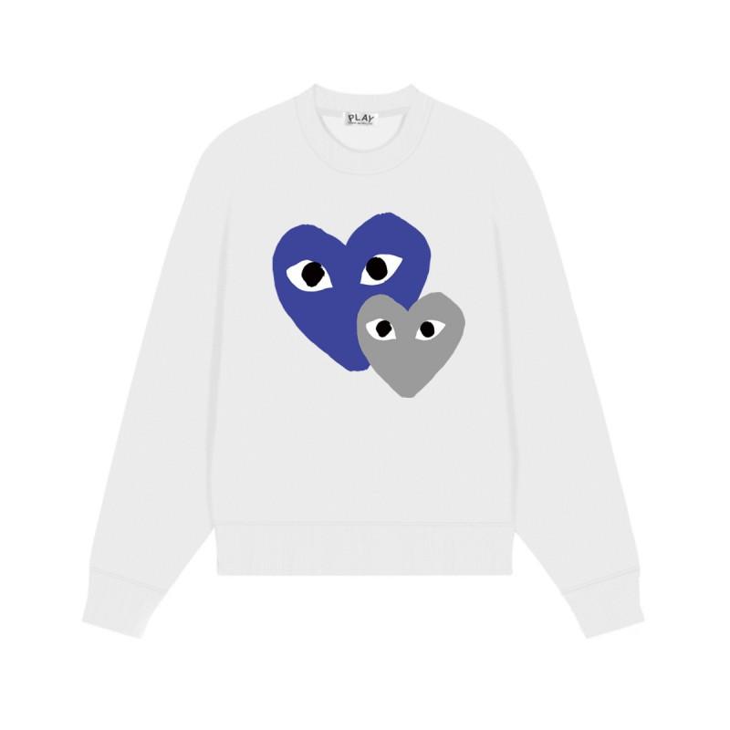 Relaxed Fit Cotton Sweatshirt With Heart Print Long Sleeve Crew Neck Fleece Lined Unisex Winter Casual Top