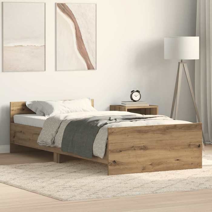 VidaXL Cadre de lit sans matelas chêne artisanal 75x190 cm, meuble de chambre à coucher, sommier, lit simple, lit, châlit, 862311
