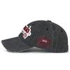 Fashionable Distressed English Embroidered Baseball Hat with Perforated Patch and Curved Brim