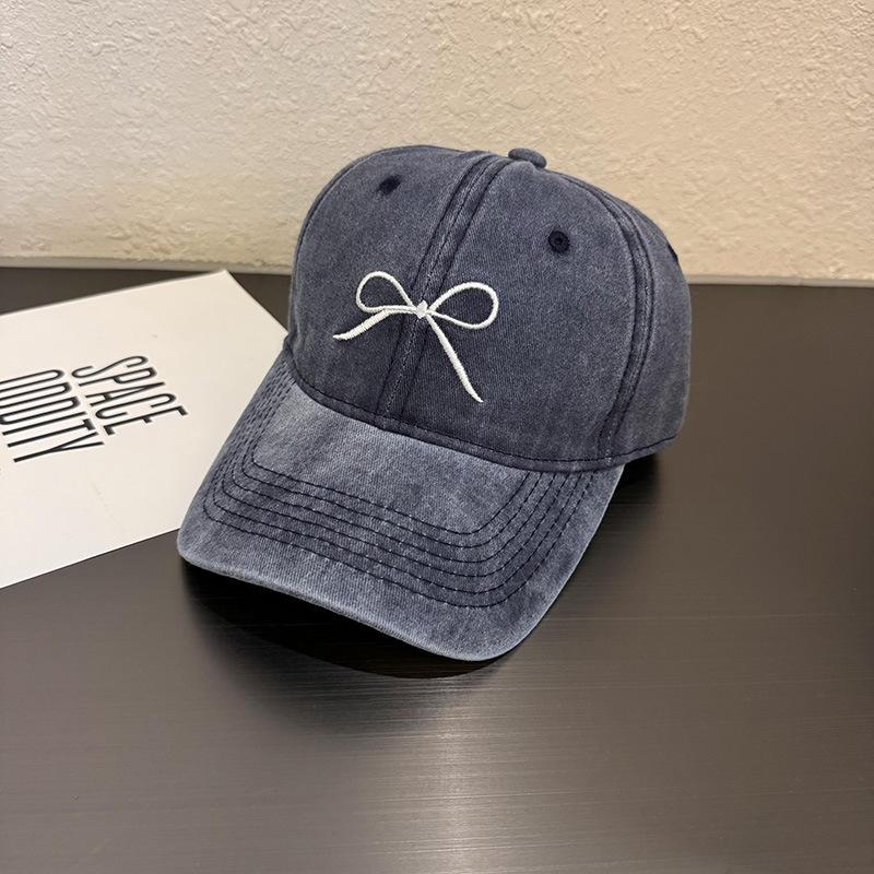

Retro washed bow baseball cap women s summer new hat gray cap тёмно-синий