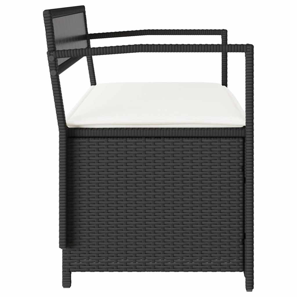 Garden Bench with Storage Space and Cushions Black Poly Rattan