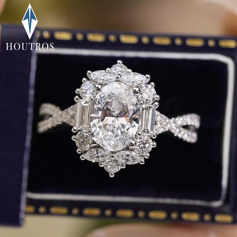 1 Carat D Color Oval Cut Moissanite Diamond Ring with GRA CopperEngagement Rings Promise Wedding Bands for Women Jewelry
