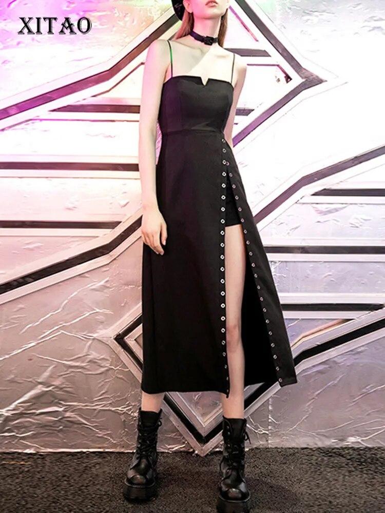 

XITAO Мода Личность Боковой Разрез Женщины Слинг Платье LYD1323