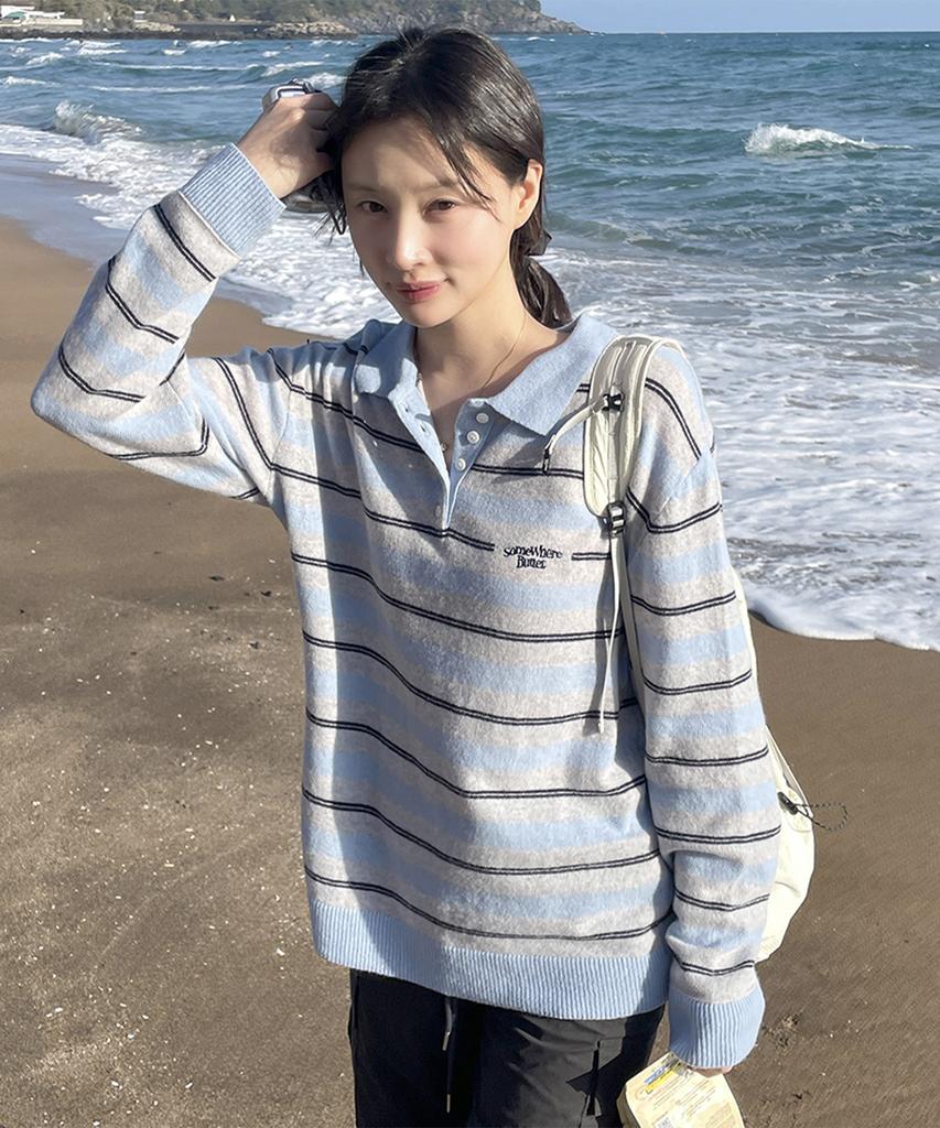 Sseomweeobeoteo Toma Stripe Knit - Light Blue