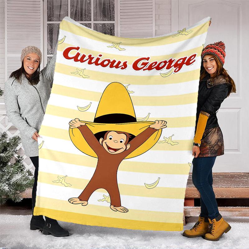 1pc Curious George9 Theme Blanket - Digital Print, Polyester, Cozy for All Seasons, Perfect for Outdoor, and Travel