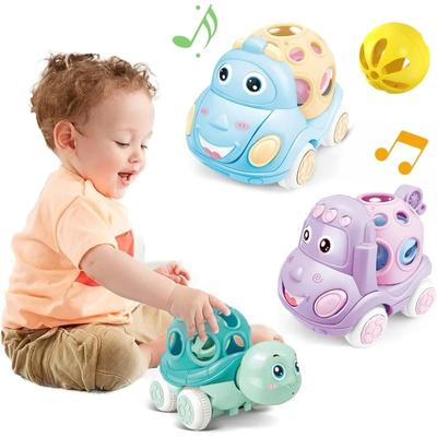 Babyspielzeug Auto Rassel Rollautos für Kleinkind 1-3 Drücken und Losfahren Auto Reibungsbetriebener LKW Weiche Rasseln für Babys Mädchen Geburtstagsgeschenk