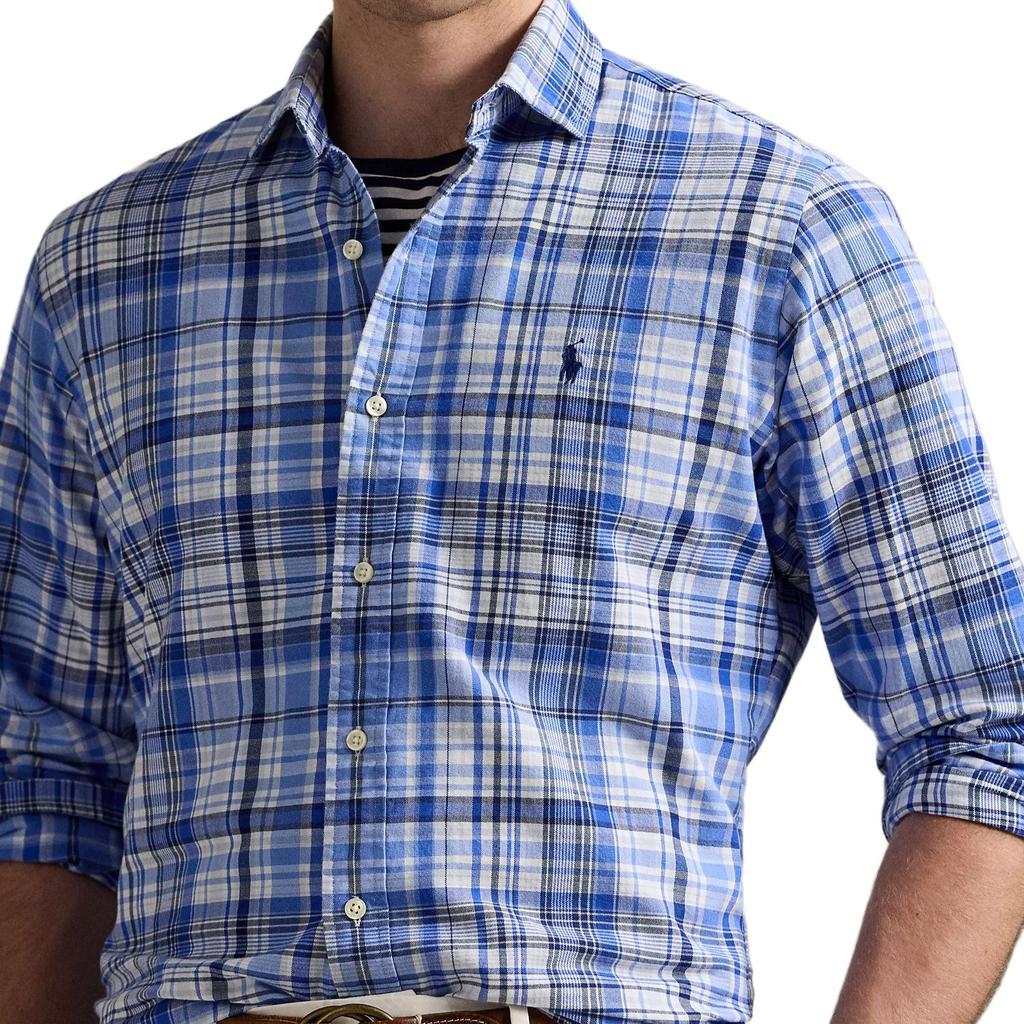 Polo Ralph Lauren Logo Embroidered Check Oxford Long Sleeve Shirt Men Shirts Blue 710966428-002