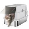 Stainless Steel Large Cat Litter Box with Flip Lid, Scoop, and Deodorizer, Light Grey