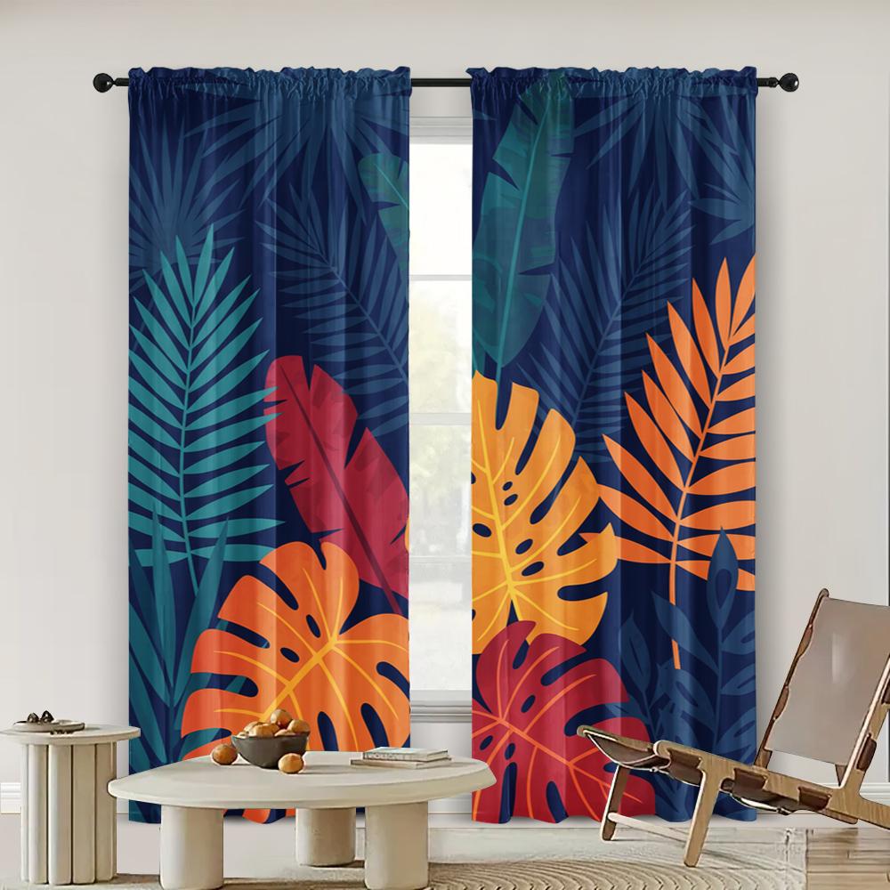 2pcs   spring summer Curtains Tropical plant pattern Art Digital Print Drapes Versatile Fabric Room Decor for Bedroom   Office