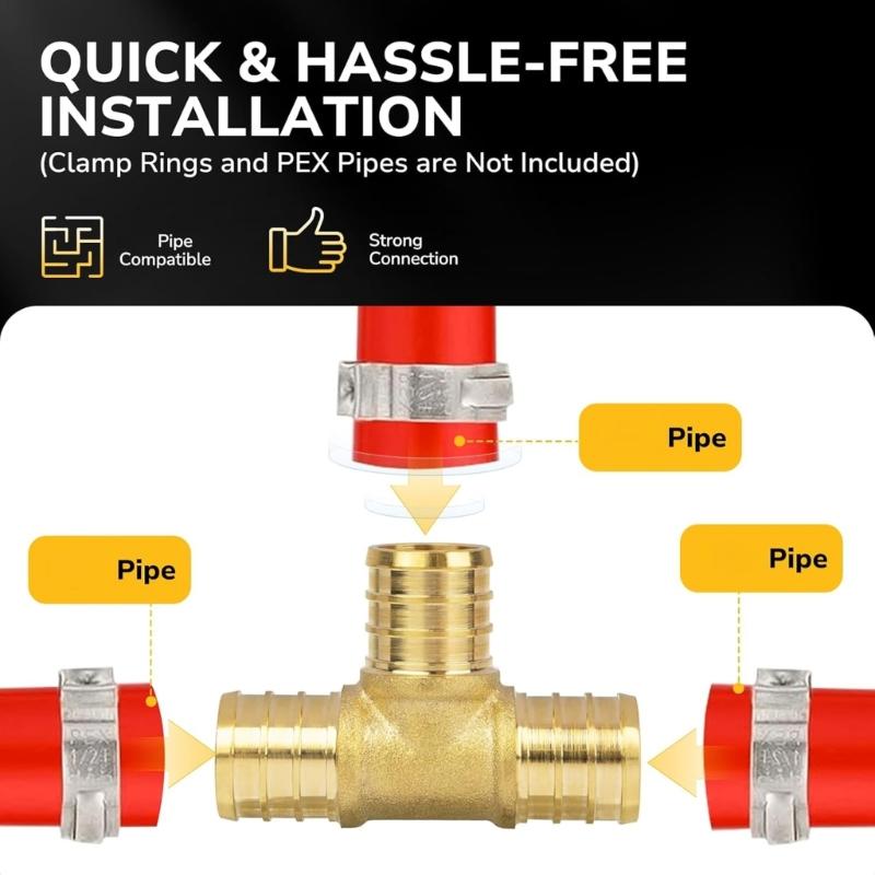 1/2inch Tubing Pipe Fittings Brass T Shaped Adapter Elbow Tees Straight Couplings Set for Hose Pipe And Tubing