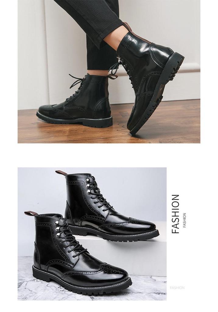 Men's High-Top Lace-Up Leather Boots, Trendy Burnished Style, Large Sizes for Autumn/Winter Outdoor Fashion