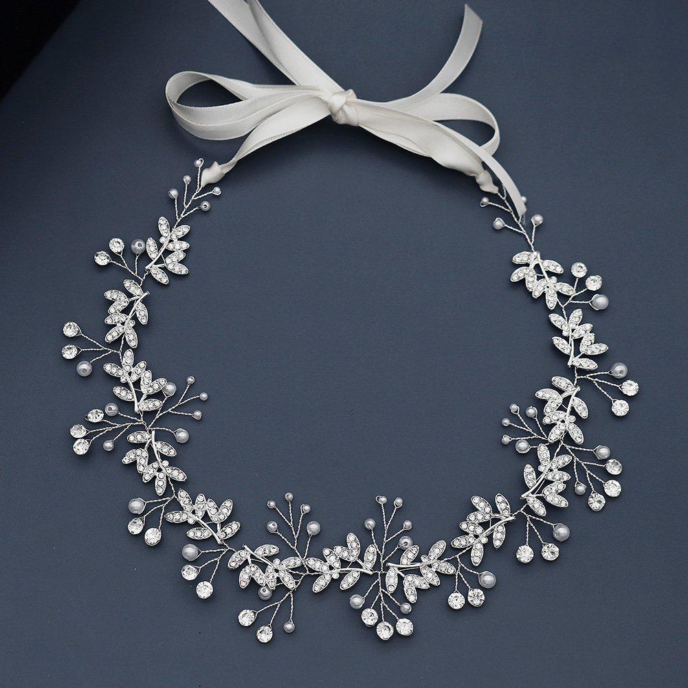 Handgefertigter Braut-Haarkamm mit Perlen, Strass und Blumen mit Blättern