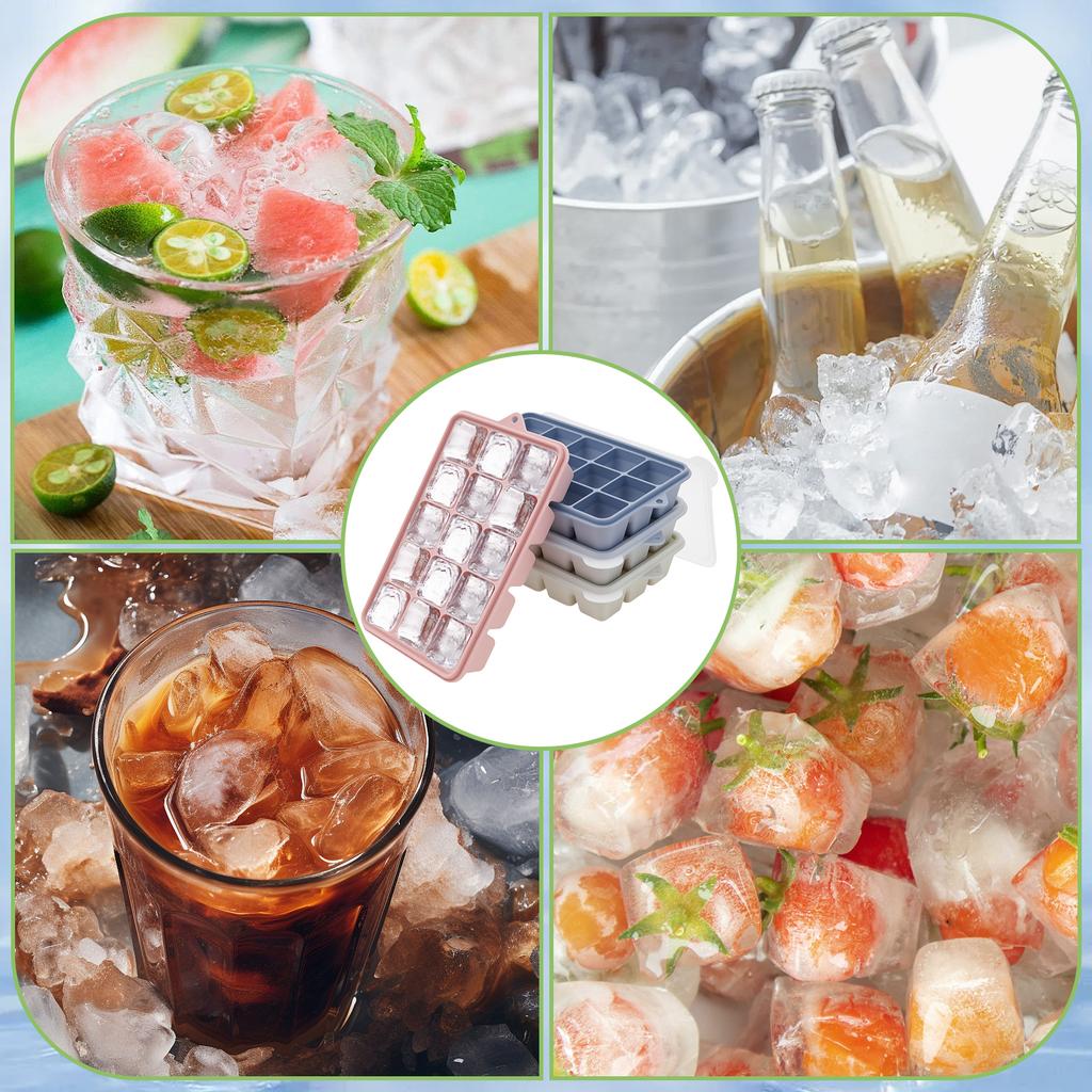 4 Pcs Silicone Ice Cube Mold Reusable Square Ice Cube Molds Easy Release Silicone Ice Cube Tray with Lid for Bar Kitchen Gadgets