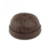 Unisex PU Leather Brimless Cap Retro Docker Hat Sailor Miki Beanie Rolled Cuff Skullcap Yuppie Streetwear Melon Cap