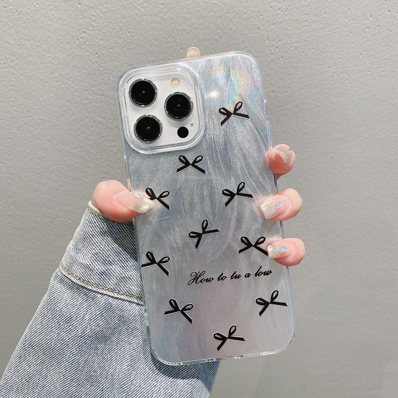 Summer feather yarn is suitable for Apple 16 black and white butterfly mobile phone case iPhone17 large hole anti-drop hard transparent soft edge