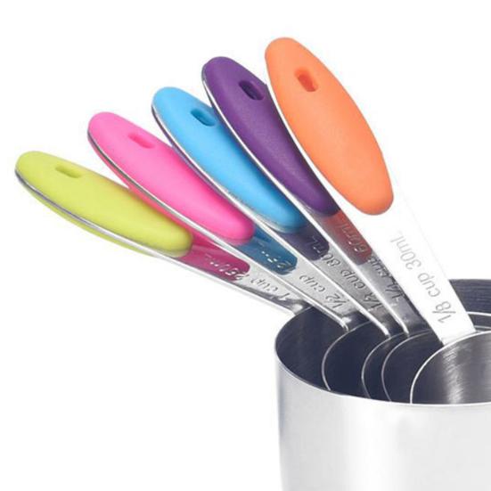 Maatlepels Set met Kleurrijke Antislip Siliconen Handvatten Roestvrij Staal Voedselveilig Nauwkeurige Schaalverdelingen Complete Bak- en Kookbekers Opslag