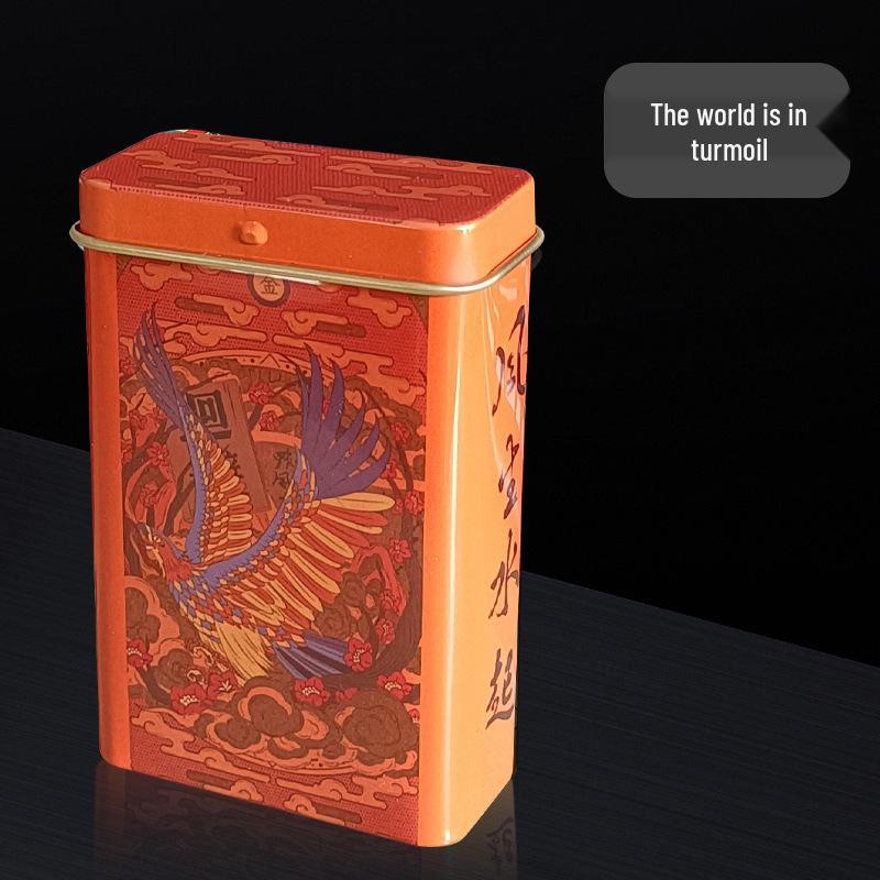 Men's 20-Capacity Tinplate Cigarette Case, Personalized Metal Hand-Rolled Holder, Multi-Pattern, Waterproof & Moisture-Proof.