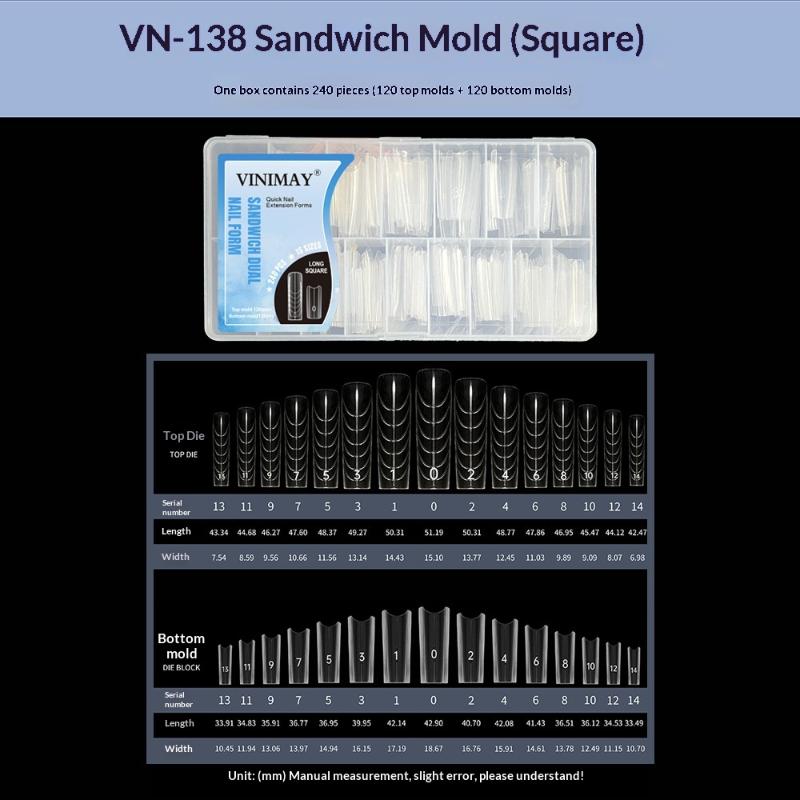 240 Stück Sandwich Dual-Nagelformen 15 Größen Verlängerungen - Dual-Formen Ober- und Unterform Lange Sarg-Mandel-Nagelkunstformen Maniküre-Werkzeug