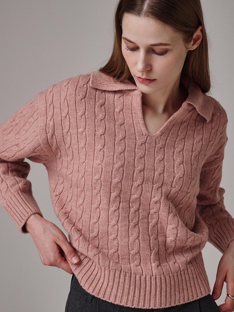 Saengleogsyu Cable Collar Knit Pink