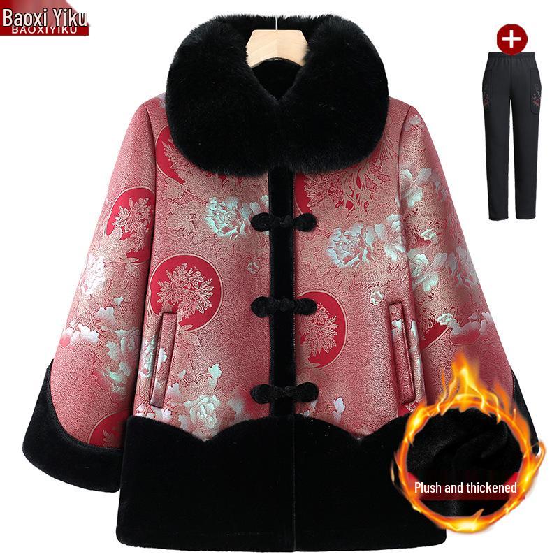 

Бархатное зимнее пальто в китайском стиле для женщин от бабушки - Элегантный хлопковый жакет в стиле Тан для женщин среднего и пожилого возраста XL (recommended 80-100 lbs)