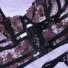 TERMEZY Sexy Lace Lingerie French Thin Transparent Underwear Female Embroidery Brassiere 3-Piece Exotic Bra and Garter Thong Sets