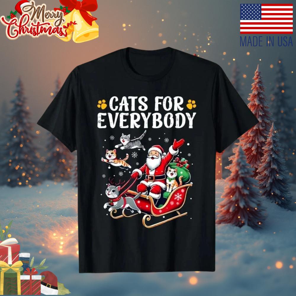 Cats For Everybody Christmas Cat Funny Xmas Men Women Santa T-Shirt ,Fast Ship@@