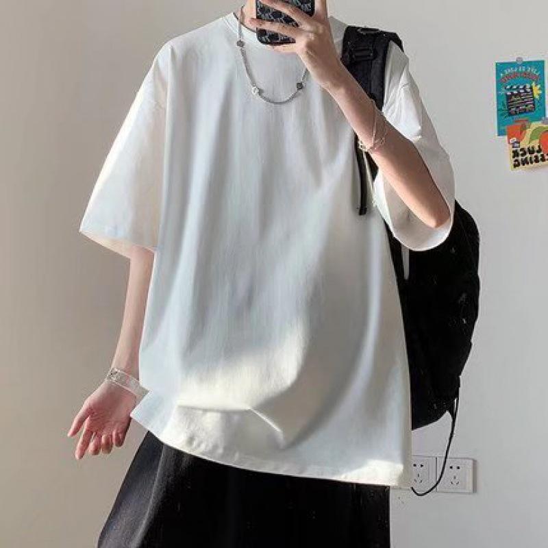 Men's Plus Size Crew Neck Loose Short Sleeve T-Shirt - Hong Kong Style Solid Color Summer Top