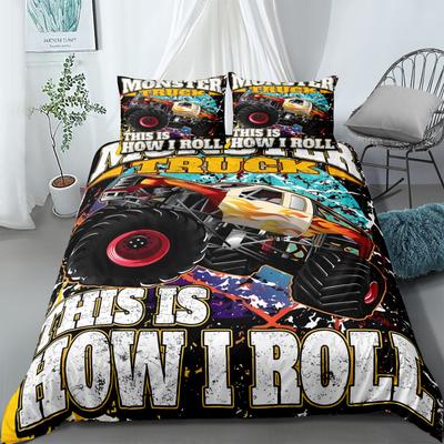 Racing Monster Truck 3D Påslakanset King Queen Dubbel Full Twin Enkel Sänglinneset