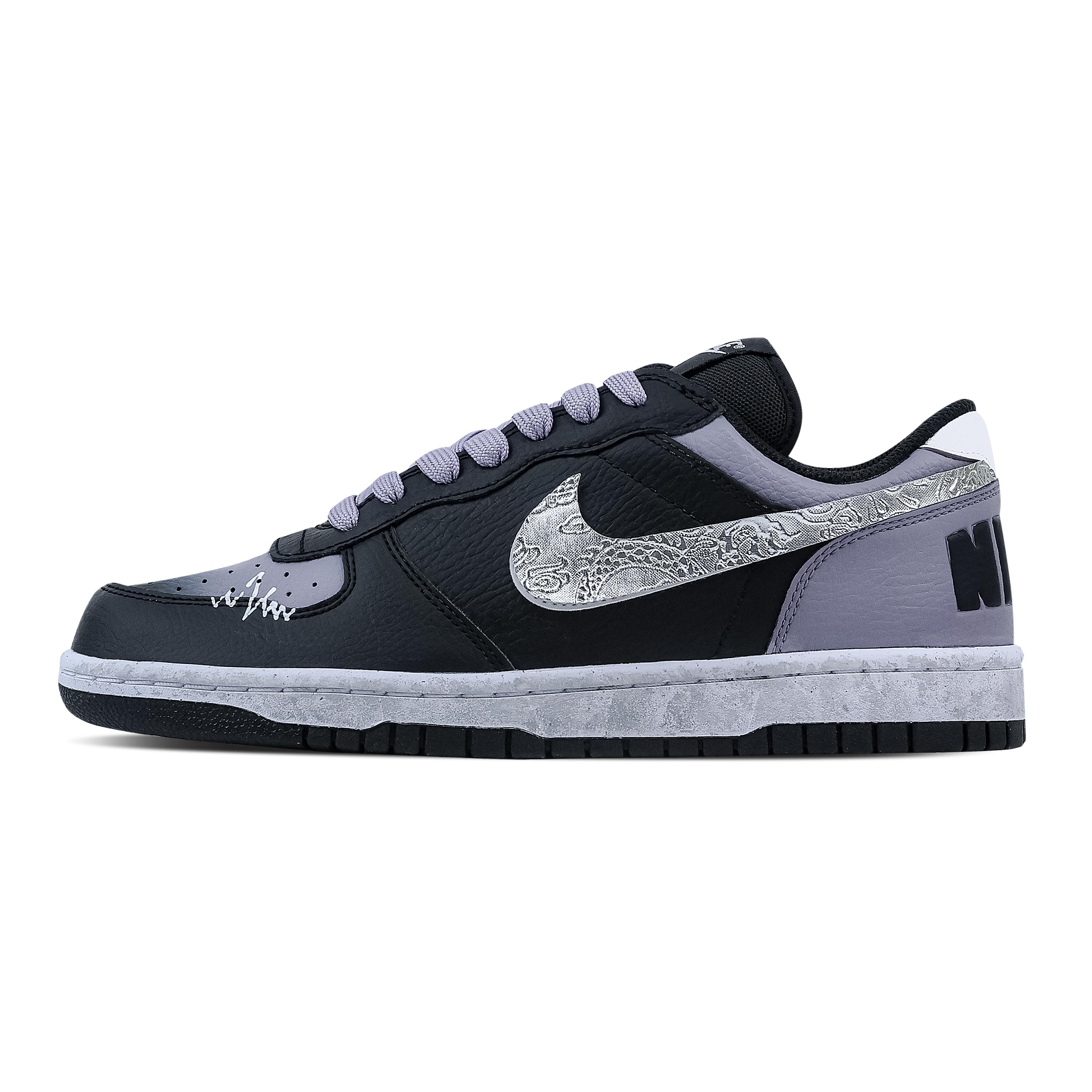 

Nike Big Ink Silver Dragon Pattern Abrasion Resistant Breathable Low top Skateboard Shoes Men s Black Purple 355152-016(Team773-) 44.5