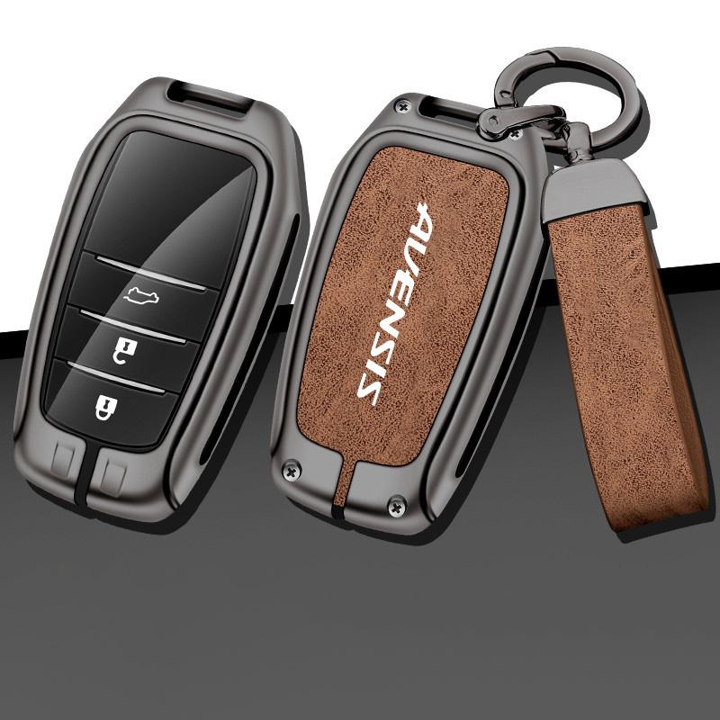 Zinc Alloy Leather Car Remote Key Case Cover Shell Holder Full Protection Auto Accessories Keychain For Toyota Avensis T25 T27