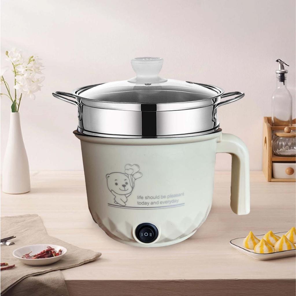 Electric Cooking Pot Stainless Steel Electric Skillet Small Rice Cooker Mini Cooker for Noodles Oatmeal Dumpling Fry Pasta