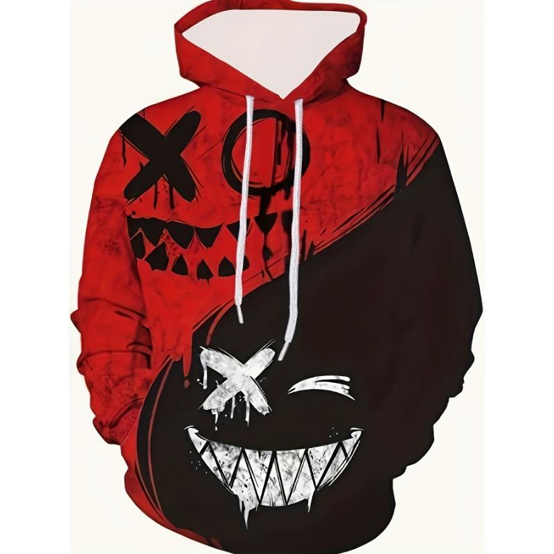 Artistic Neutral Hooded 3D Printed Black And Red Fashion Jumper Hooded Sweatshirt with Large Hooded Pockets