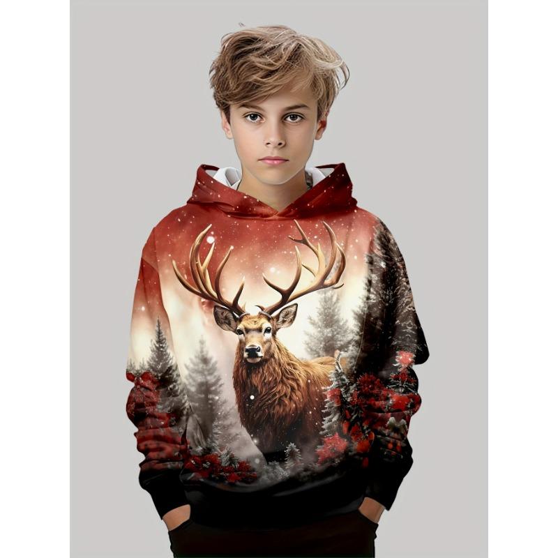 Men's Christmas Graphic Hoodie Cartoon Santa Claus Pattern Loose Casual Comfortable Clothes Harajuku Style Kids Pullover