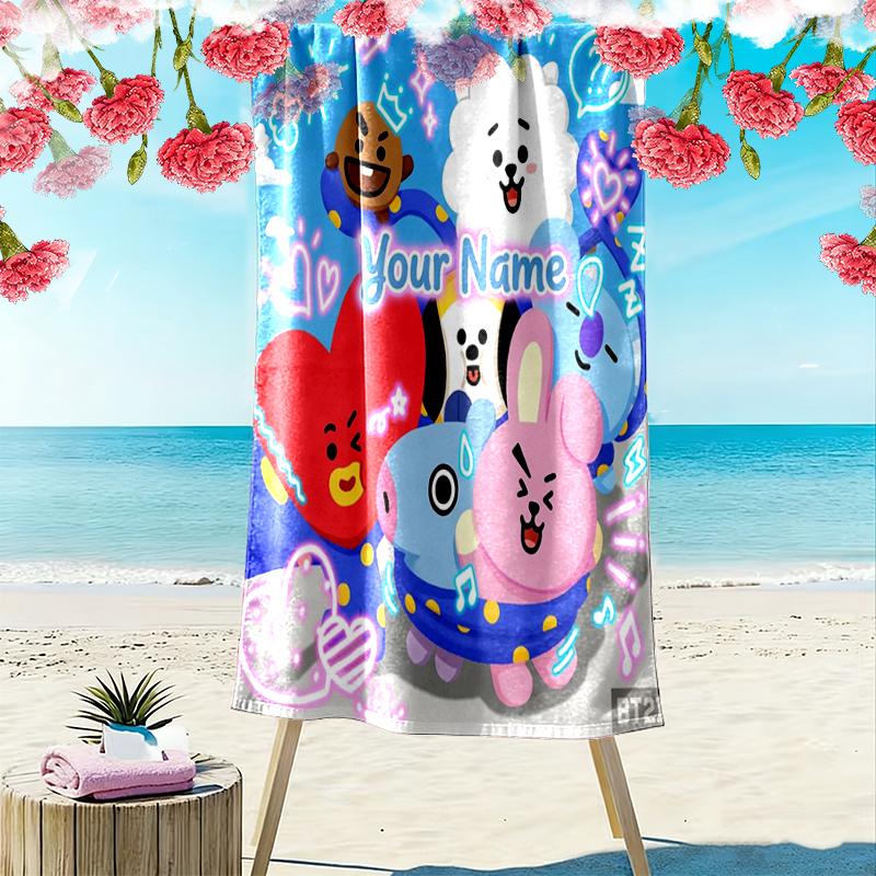 Custom NameBT21 Characters Beach Towel Soft Microfiber Summer Towel Quick Dry Absorbent Towel for Beach Swimming Pool Travel