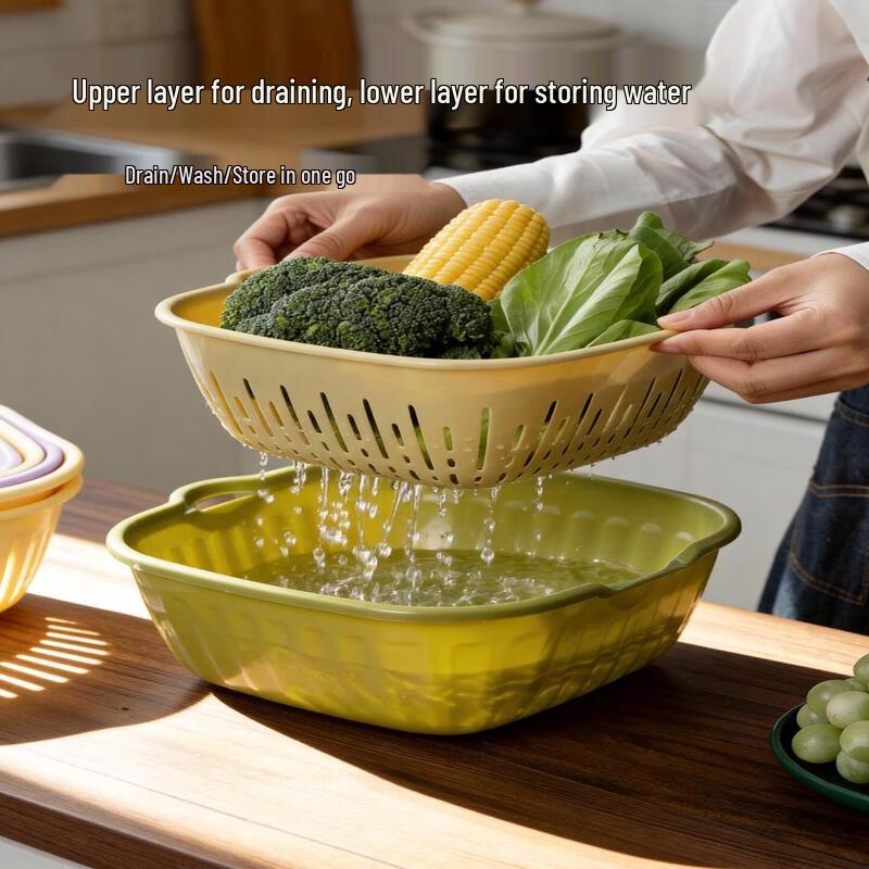 Double-Layer Silicone Kitchen Draining Basket