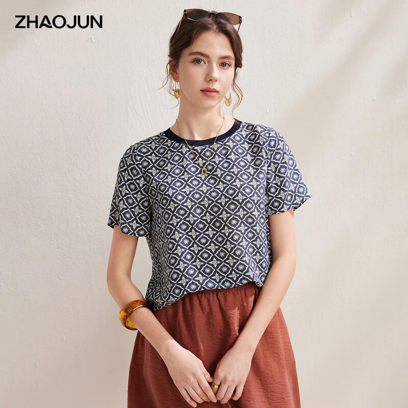 

Zhaojun Women s Silk Blend Old Money Style Printed Short Sleeve Top XL