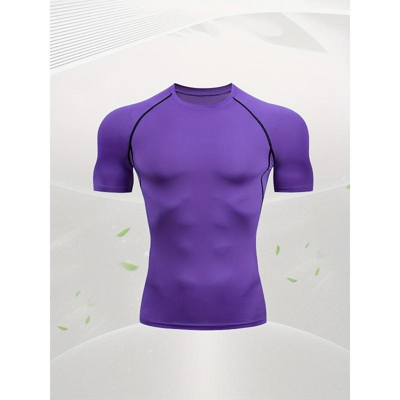 Men's Compression Shirt Quick Dry White Plain Gym T-Shirt Solid Color Workout Sportswear