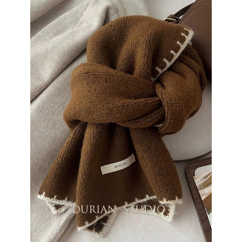 Christmas Red Lock Edge Wool Knitted Scarf Female Winter Student Couple High-end Wool Scarf Male