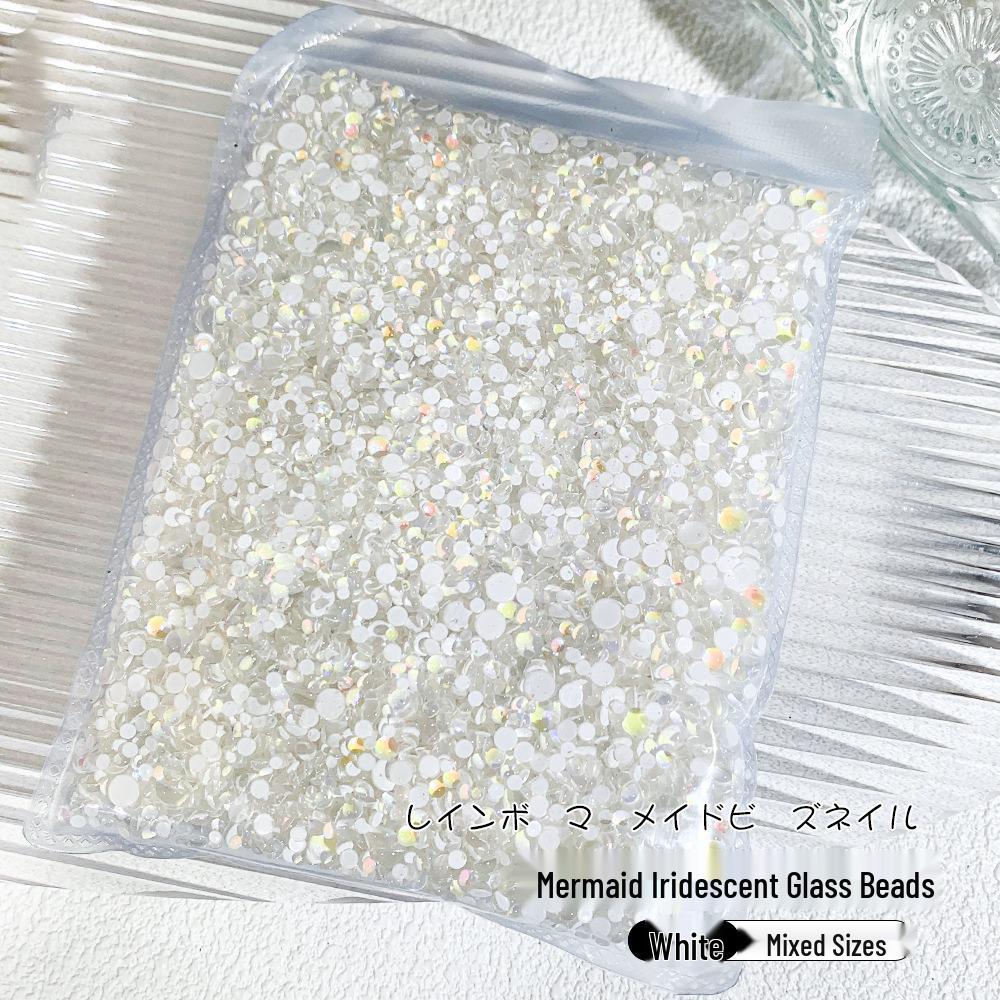 Iridescent Mermaid Nail Art Beads: Half-Round Glass Rhinestones and Mixed Accessories
