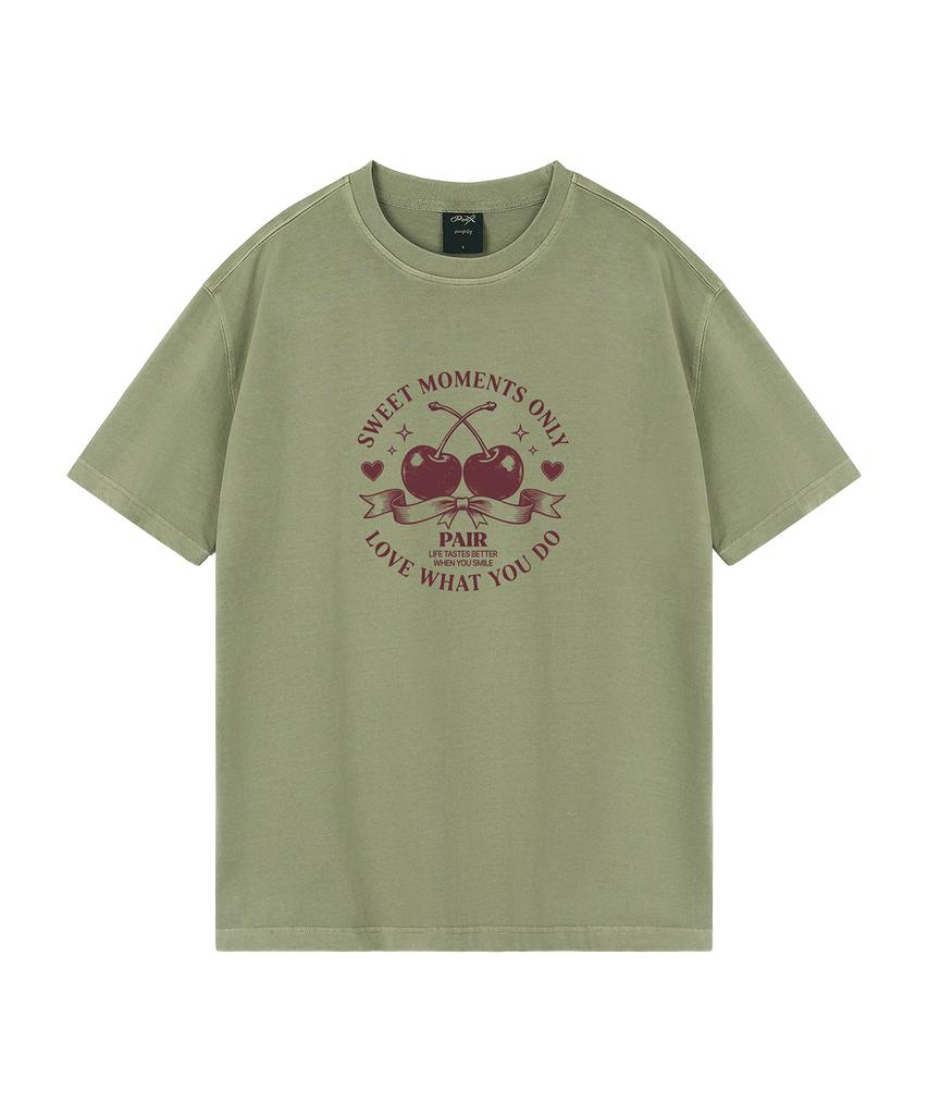WILDROCK Cherry Pair Pigment Oversized Short Sleeve T-Shirt (Includes Cropped) (Type B)