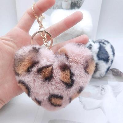 Leopard Heart Plush Ball Keychain - Stylish Bag Charm & Creative Gift