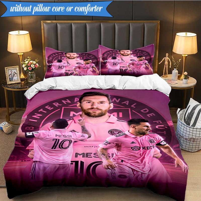 Messi's Pink 3pcs Bedding,Including 1pc Duvet Cover And 2pcs Pillowcases Perfect for Christmas,Ideal for Bedroom, Dormitory