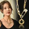 Premium Titanium Steel Autumn And Winter Necklace Women'S Pin Hanging Smiley Face Pendant Clothes Accessories Sweater Chain