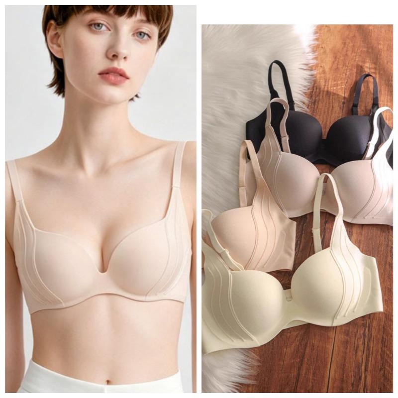 Summer Liquid Foundation Seamless Nude Feel Bra Women Fixed Cup Push‑Up Bra Adjustable Anti‑Sagging Bra for Small Bust