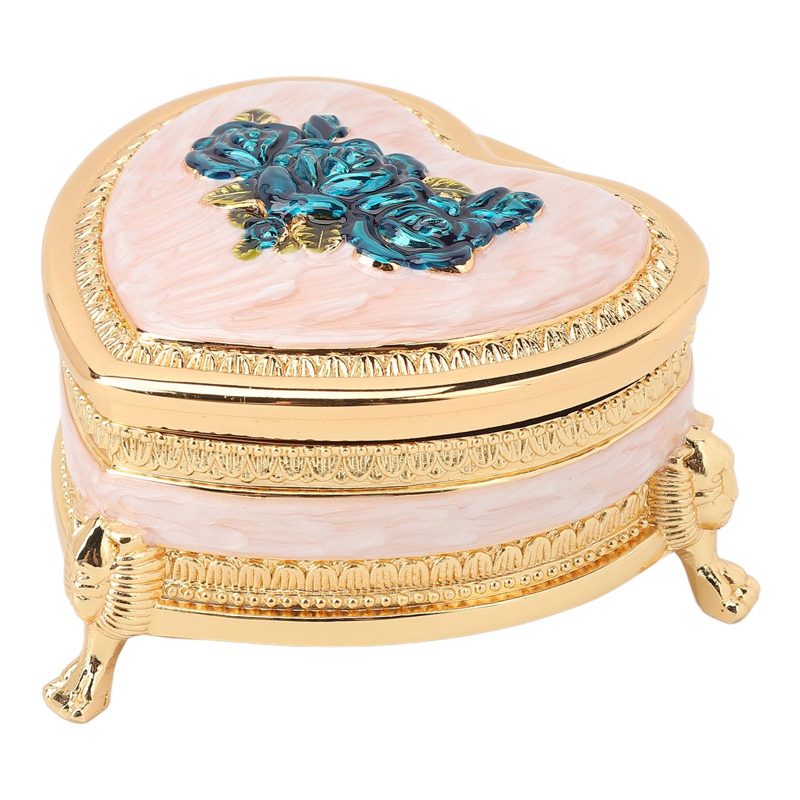 

Винтажная шкатулка для украшений в форме сердца, многоцелевая шкатулка для мелочей из цинкового сплава, изысканная декоративная безделушка синий