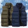 Men Vest Jacket Solid Color Stand Collar Zipper Cotton Padded Thicken Cold Proof Plus Size Straight Waistcoat Streetwear