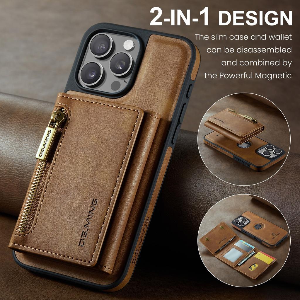 Leather Phone Case for iPhone 16 pro Max 16E 17 Air 15 plus 14 13 12 11 2 in 1 Magnetic RFID Blocking Zipper Card Holder Wallet