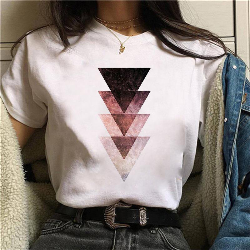 

Casual Creative Triangle Graphic Womens T-Shirt Summer Loose Tees 90S Short Sleeve O-Neck Blouses Ladies White Y2K Tops Clothing XXXL білий