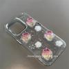 Gradient Color Strawberry Three-dimensional Flower Phone Case for IPhone16promax Glitter Powder for Apple 17 Sequin Transparent